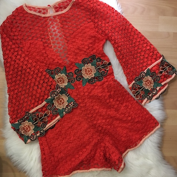 The O Boutique Pants & Jumpsuits Last Orange Bell Sleeve Crochet